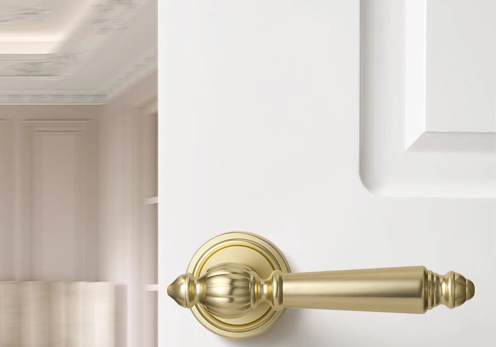 French door lock for indoor and household use, copper brushed matte wood door, split handle, bedroom silent lock