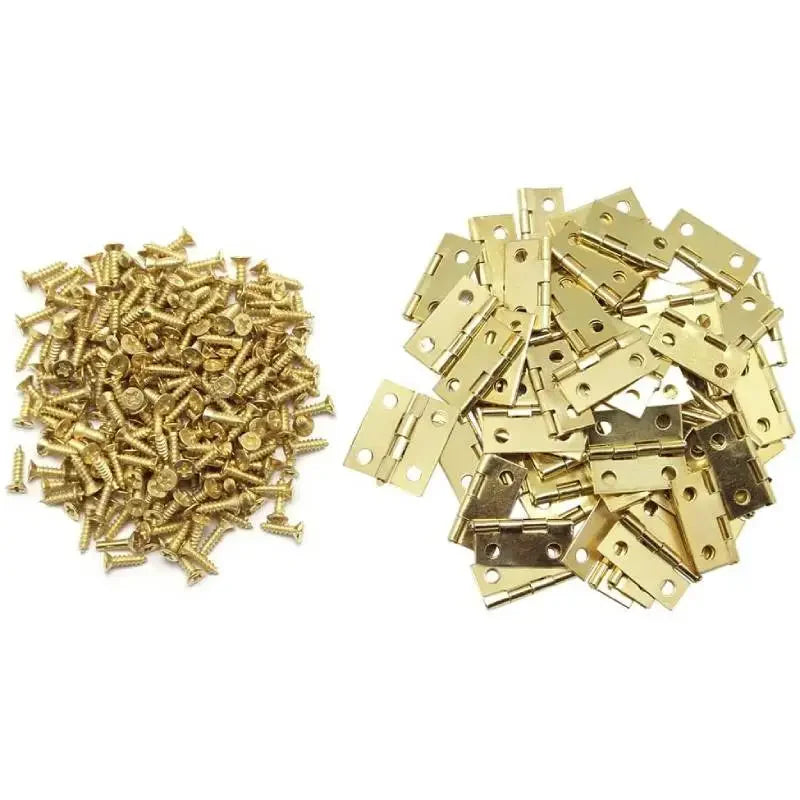 10Pcs Mini Brass Butt Hinges with Screws for Cabinet or Box on white background