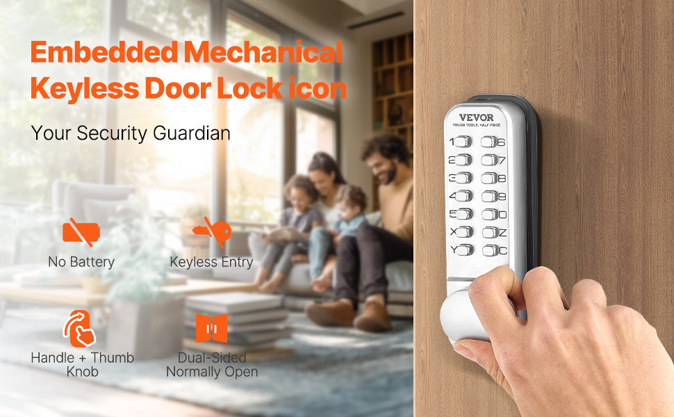 SucceBuy Mechanical Keyless Entry Door Lock 14 Key Mechanical Door Lock Mechanical Keypad Door Knob Single-Side Keyless Lock