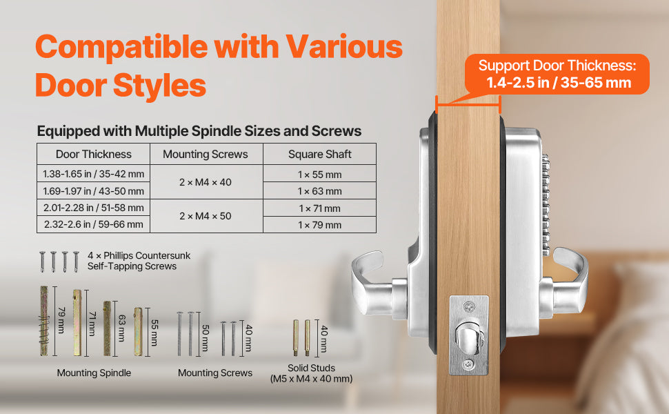 SucceBuy Mechanical Keyless Entry Door Lock 14 Key Mechanical Door Lock Mechanical Keypad Door Lock Handle Stainless Steel Lock