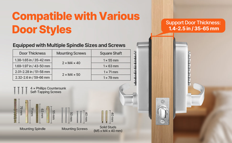 SucceBuy Mechanical Keyless Entry Door Lock 14 Key Mechanical Door Lock Mechanical Keypad Door Knob Single-Side Keyless Lock
