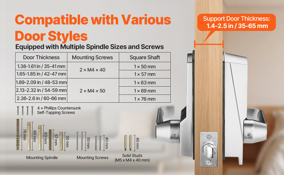 SucceBuy Mechanical Keyless Entry Door Lock 14 Key Mechanical Door Lock Mechanical Keypad Door Knob Single-Side Keyless Lock