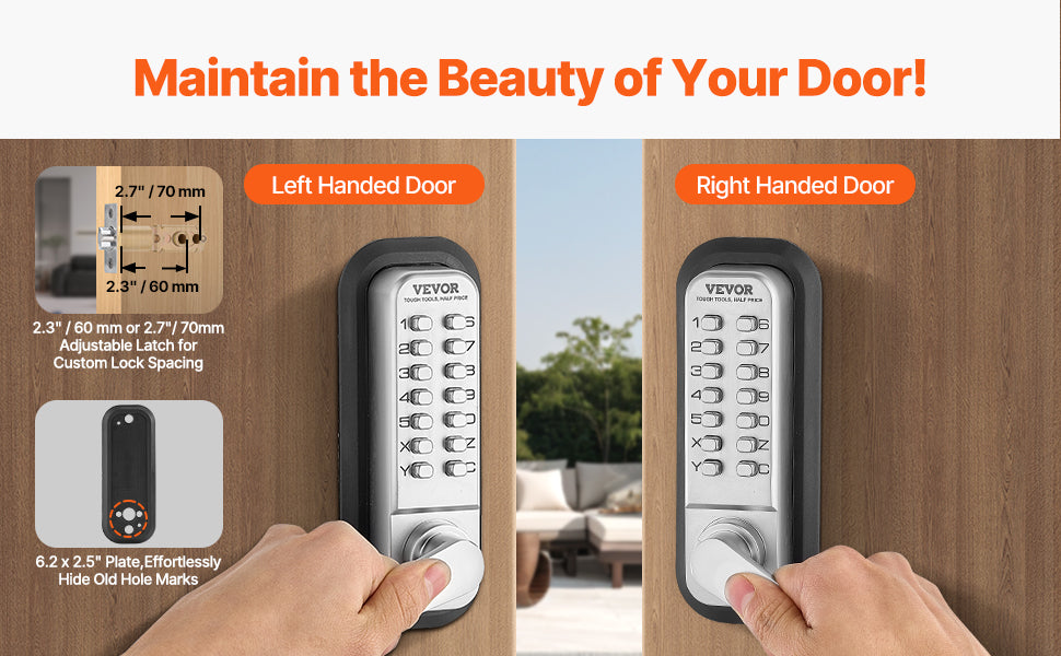 SucceBuy Mechanical Keyless Entry Door Lock 14 Key Mechanical Door Lock Mechanical Keypad Door Lock Handle Stainless Steel Lock