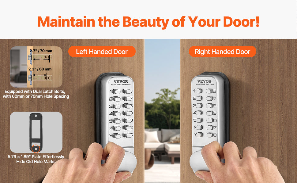 SucceBuy Mechanical Keyless Entry Door Lock 14 Key Mechanical Door Lock Mechanical Keypad Door Knob Single-Side Keyless Lock