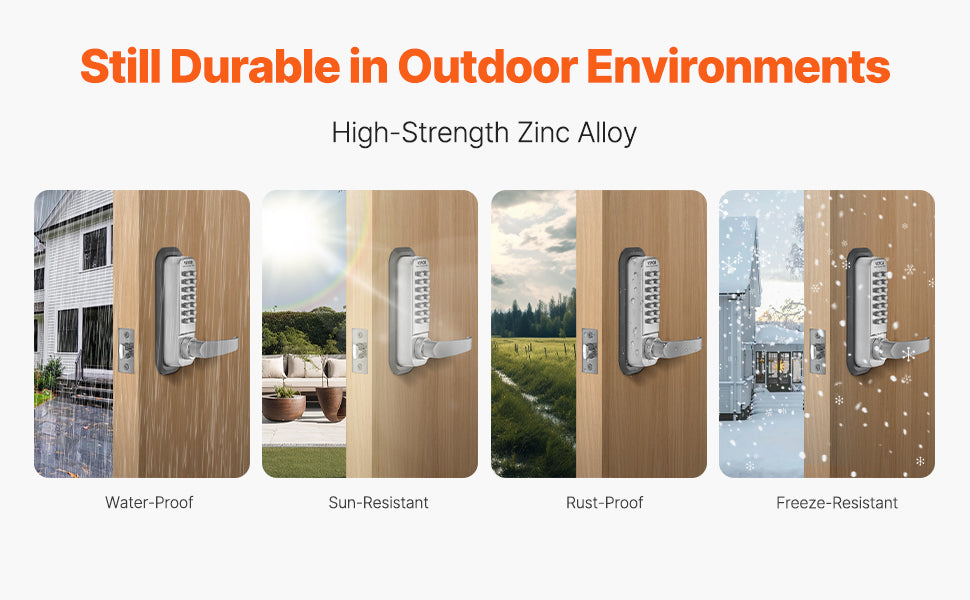 SucceBuy Mechanical Keyless Entry Door Lock 14 Key Mechanical Door Lock Mechanical Keypad Door Lock Handle Stainless Steel Lock