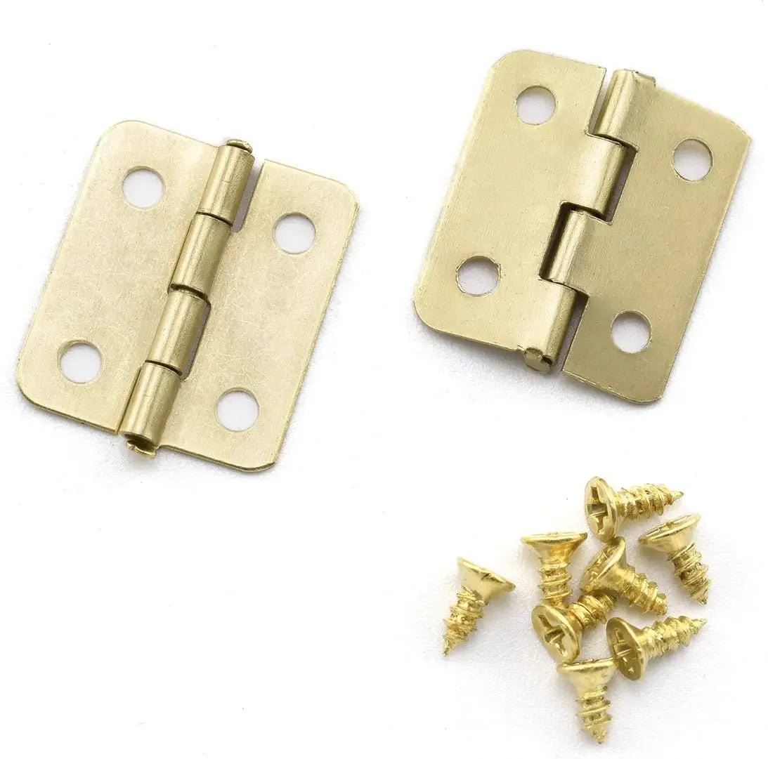 10Pcs Mini Brass Butt Hinges with Screws for Cabinet or Box on white background